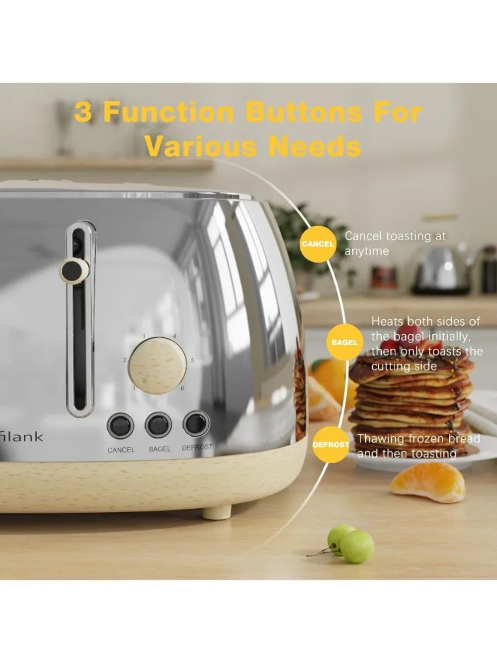 4 Slice Silver Defrost Retro Stainless Steel Extra Wide Slots Cancel Toaster
